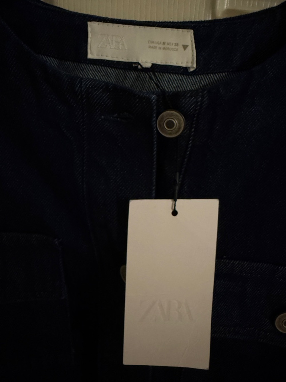 Zara Dark Indigo Collarless Denim Jacket - Picture 5 of 8